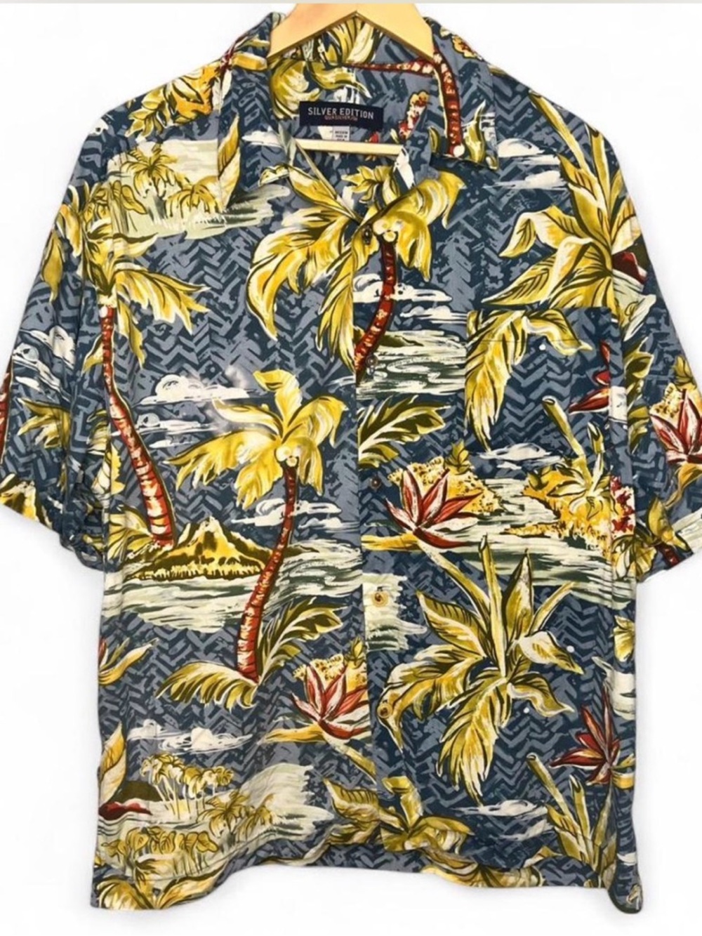 Quicksilver Silver Edition Hawaiian Palm Print Button-Up Shirt - Blue & Yellow